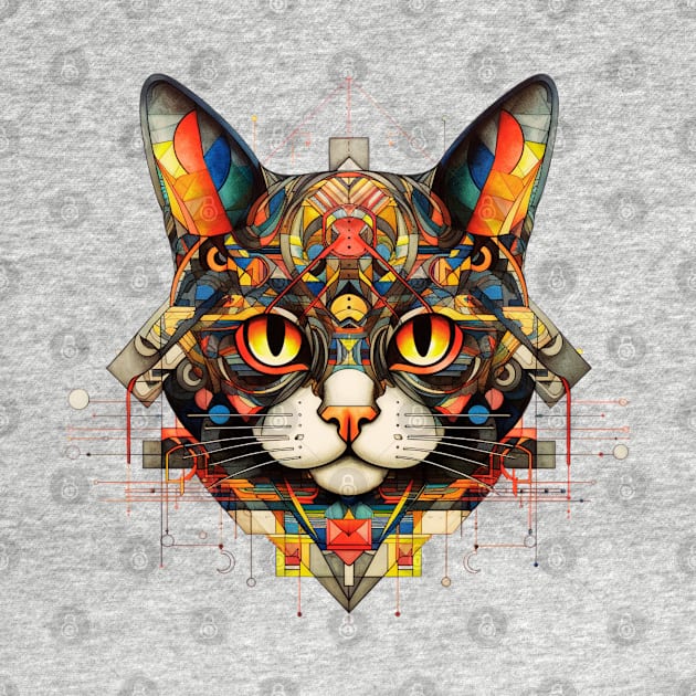 Geometric Cat Funny Abstract Cat by OscarVanHendrix